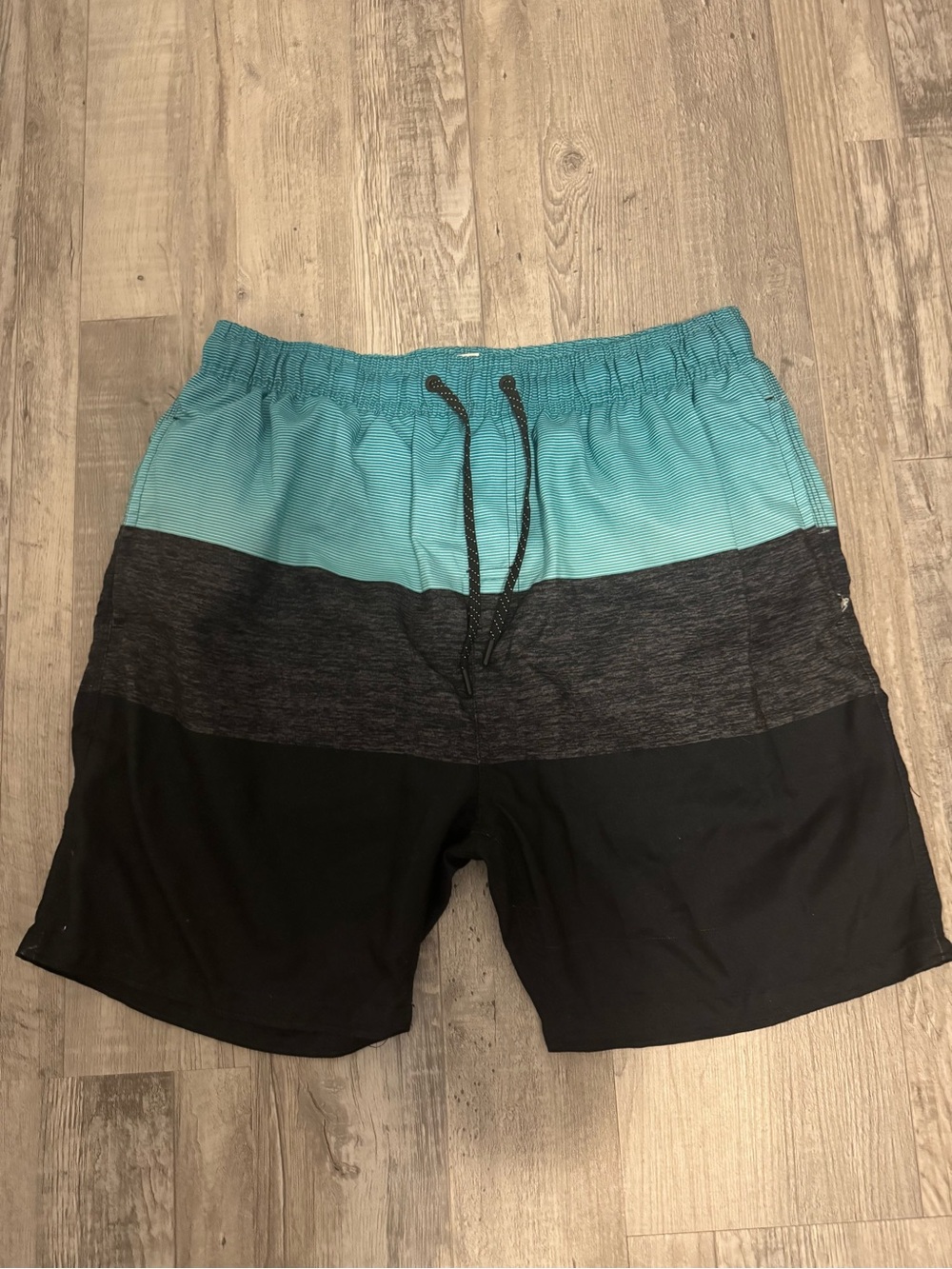 Burnside Striped Swim Shorts in Teal and Gray